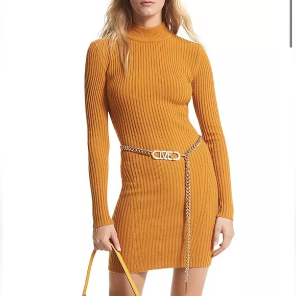 MICHAEL Michael Kors Mock Neck Ribbed Sweater Dress Size Large NWT Merino Wool - Picture 1 of 10